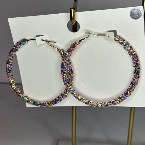 Forever 21 Jewelry - Rainbow Multicolored Sparkly Hoop Earrings